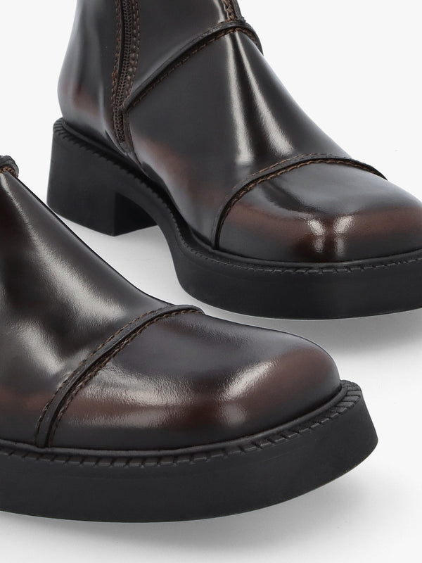 Dahlia Dark Brown Leather Square Toe Calf Boots