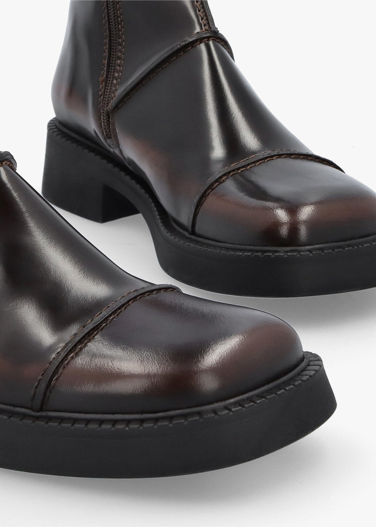 Dahlia Dark Brown Leather Square Toe Calf Boots