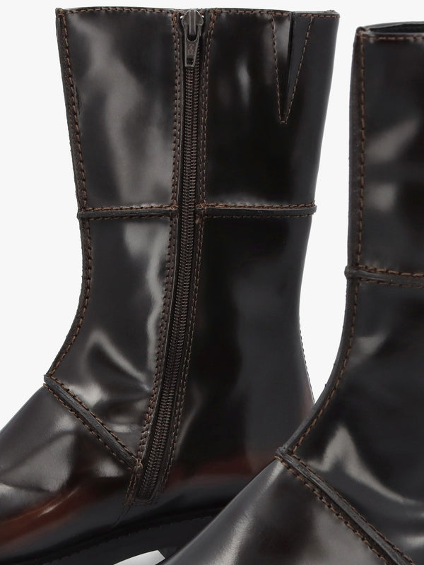 Dahlia Dark Brown Leather Square Toe Calf Boots