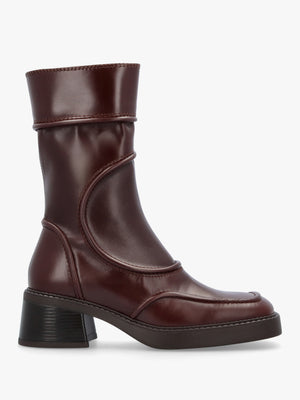 Malene New Brown Leather Block Heel Calf Boots