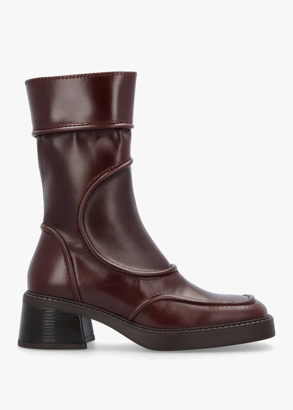 Malene New Brown Leather Block Heel Calf Boots
