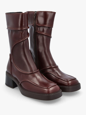Malene New Brown Leather Block Heel Calf Boots