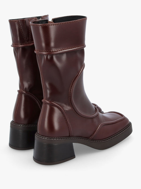Malene New Brown Leather Block Heel Calf Boots