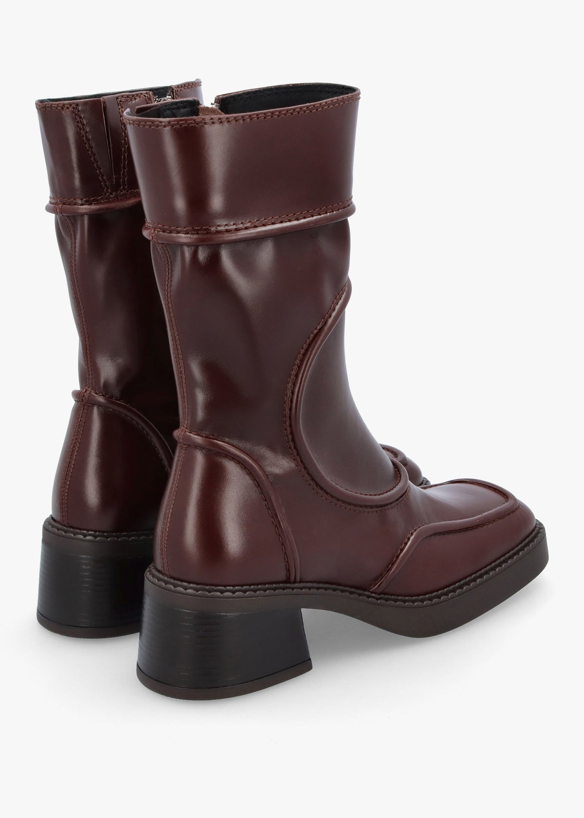Malene New Brown Leather Block Heel Calf Boots