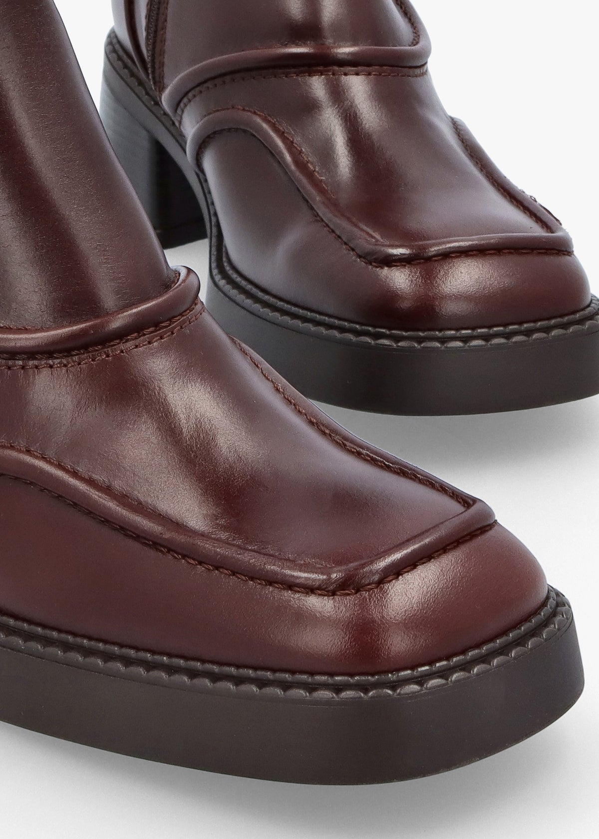 Malene New Brown Leather Block Heel Calf Boots