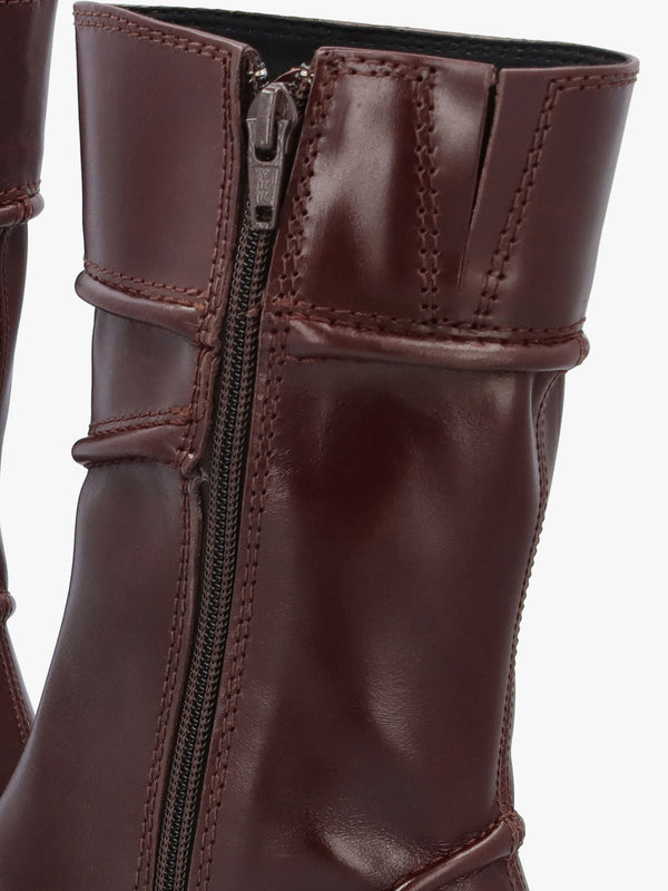 Malene New Brown Leather Block Heel Calf Boots