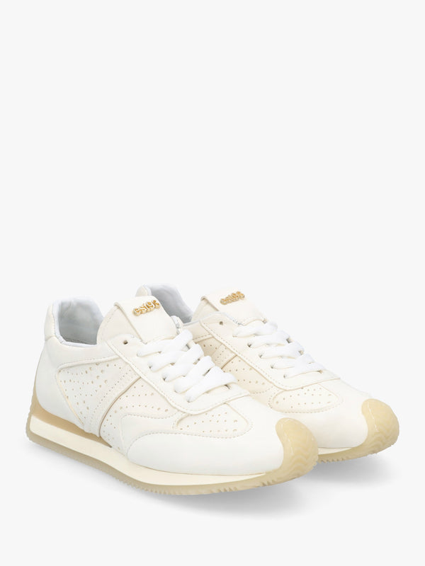 Mated White Leather Perforated Runner Trainers