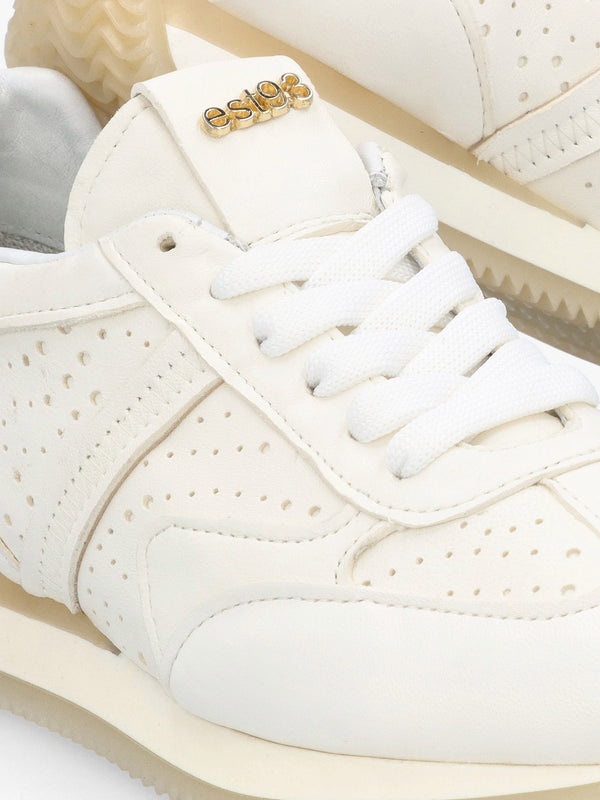 Mated White Leather Perforated Runner Trainers
