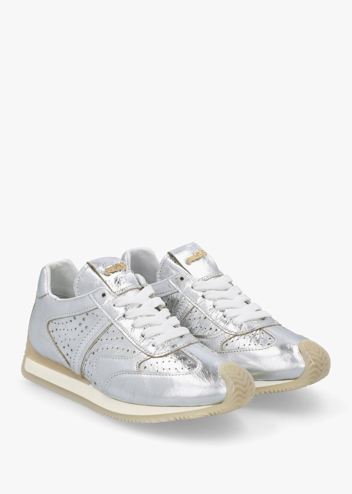 Mated Silver Leather Perforated Runner Trainers
