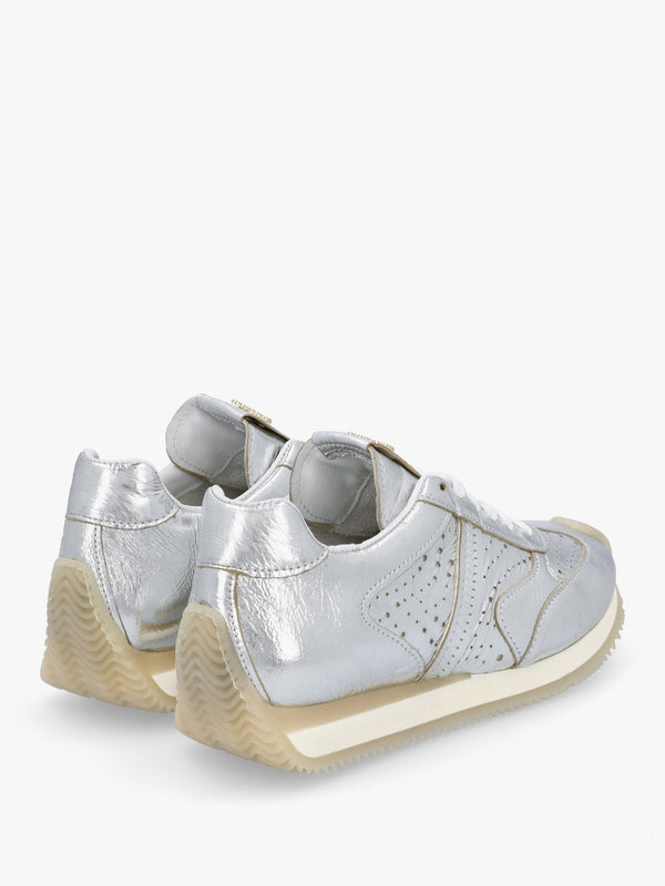 Mated Silver Leather Perforated Runner Trainers
