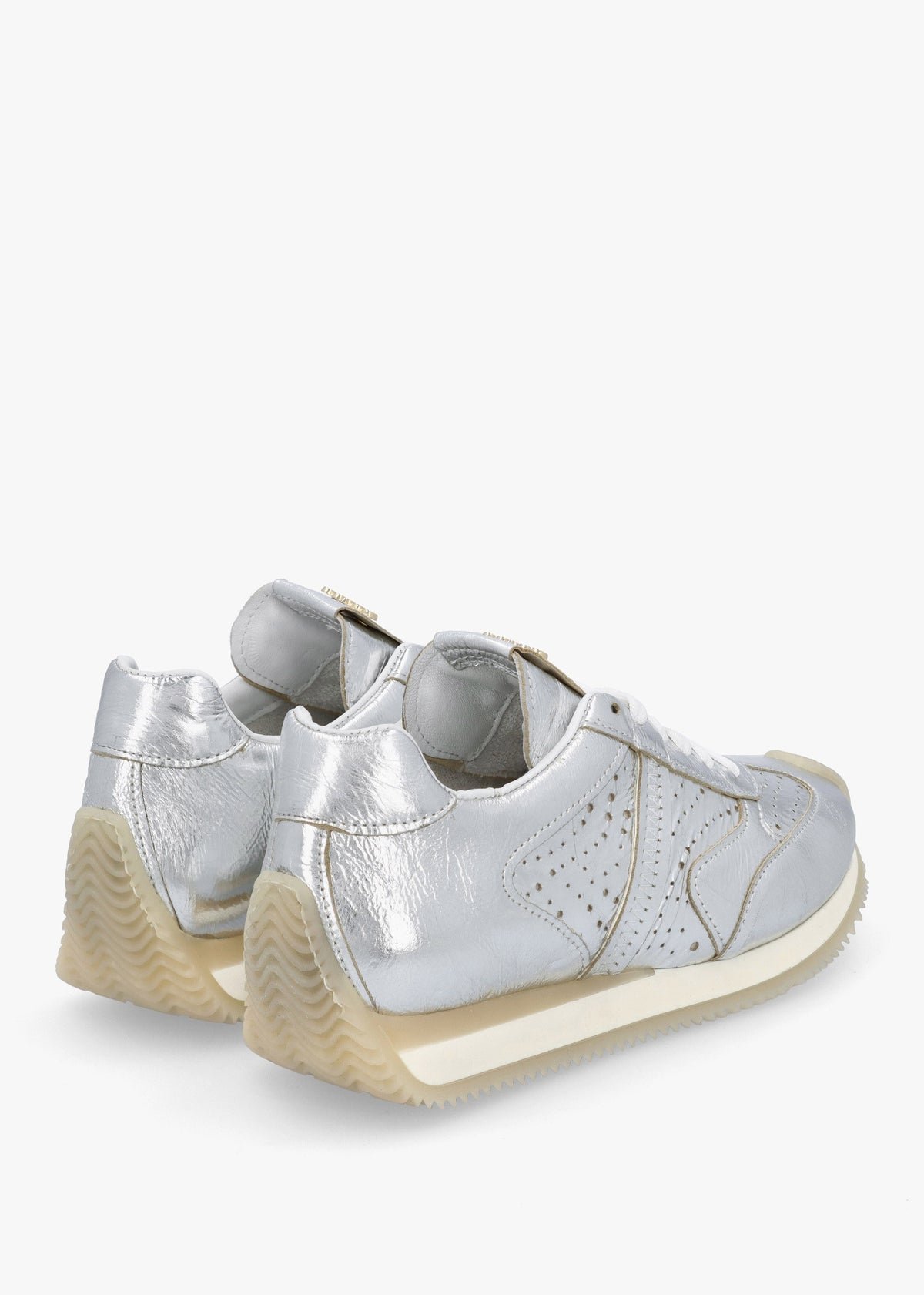 Mated Silver Leather Perforated Runner Trainers