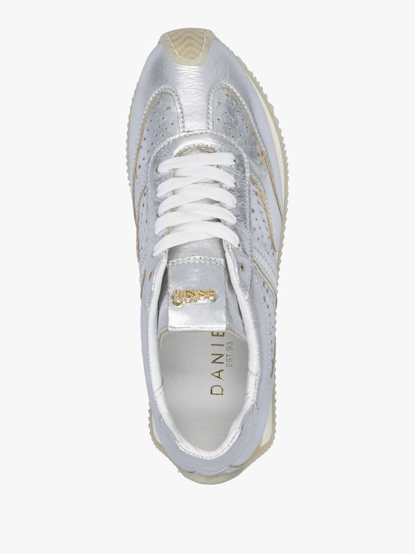 Mated Silver Leather Perforated Runner Trainers