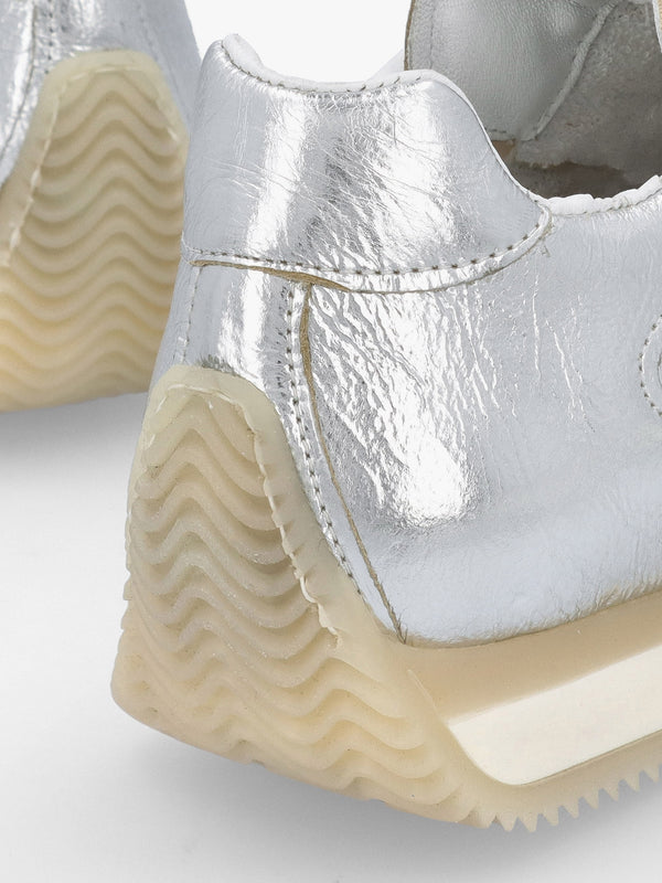 Mated Silver Leather Perforated Runner Trainers