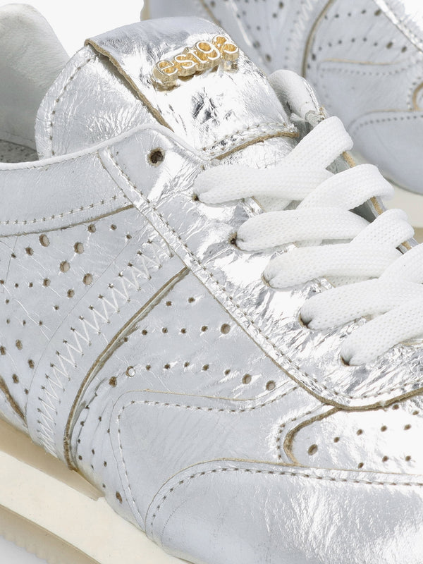 Mated Silver Leather Perforated Runner Trainers