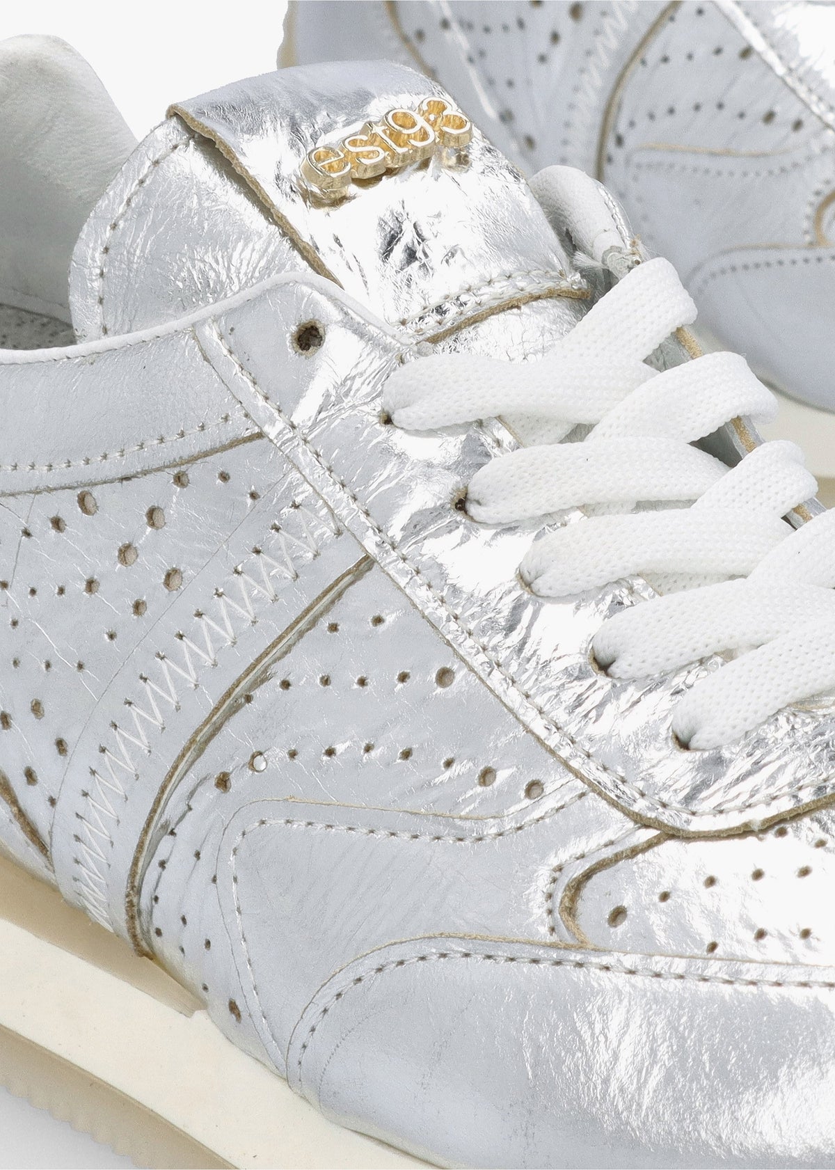 Mated Silver Leather Perforated Runner Trainers