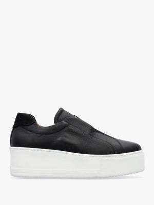 Tred Black Tumbled Leather Laceless Flatform Trainers