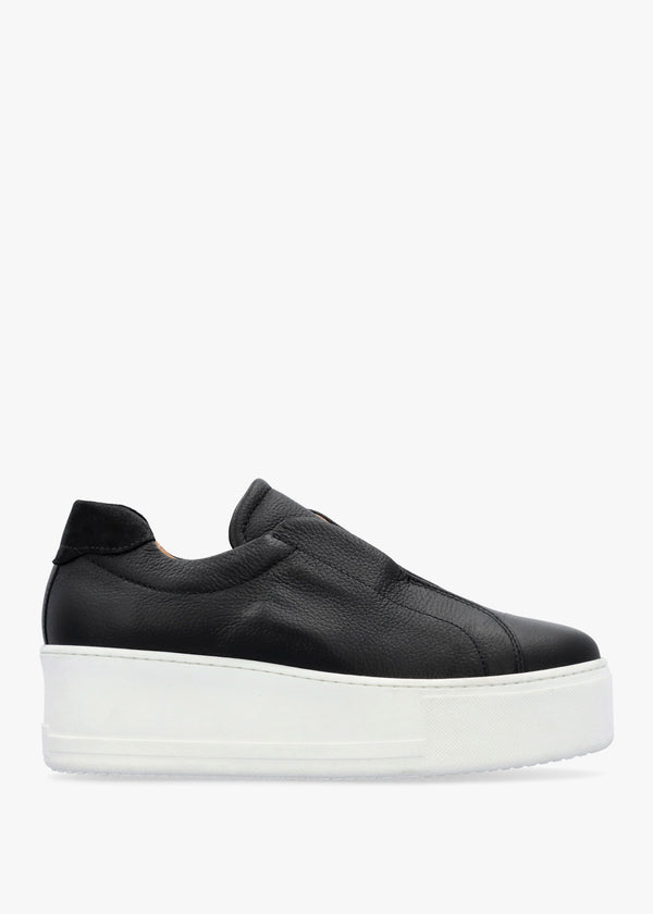 Tred Black Tumbled Leather Laceless Flatform Trainers