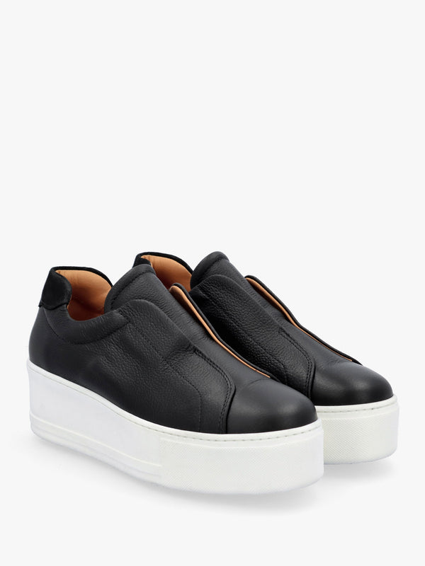 Tred Black Tumbled Leather Laceless Flatform Trainers
