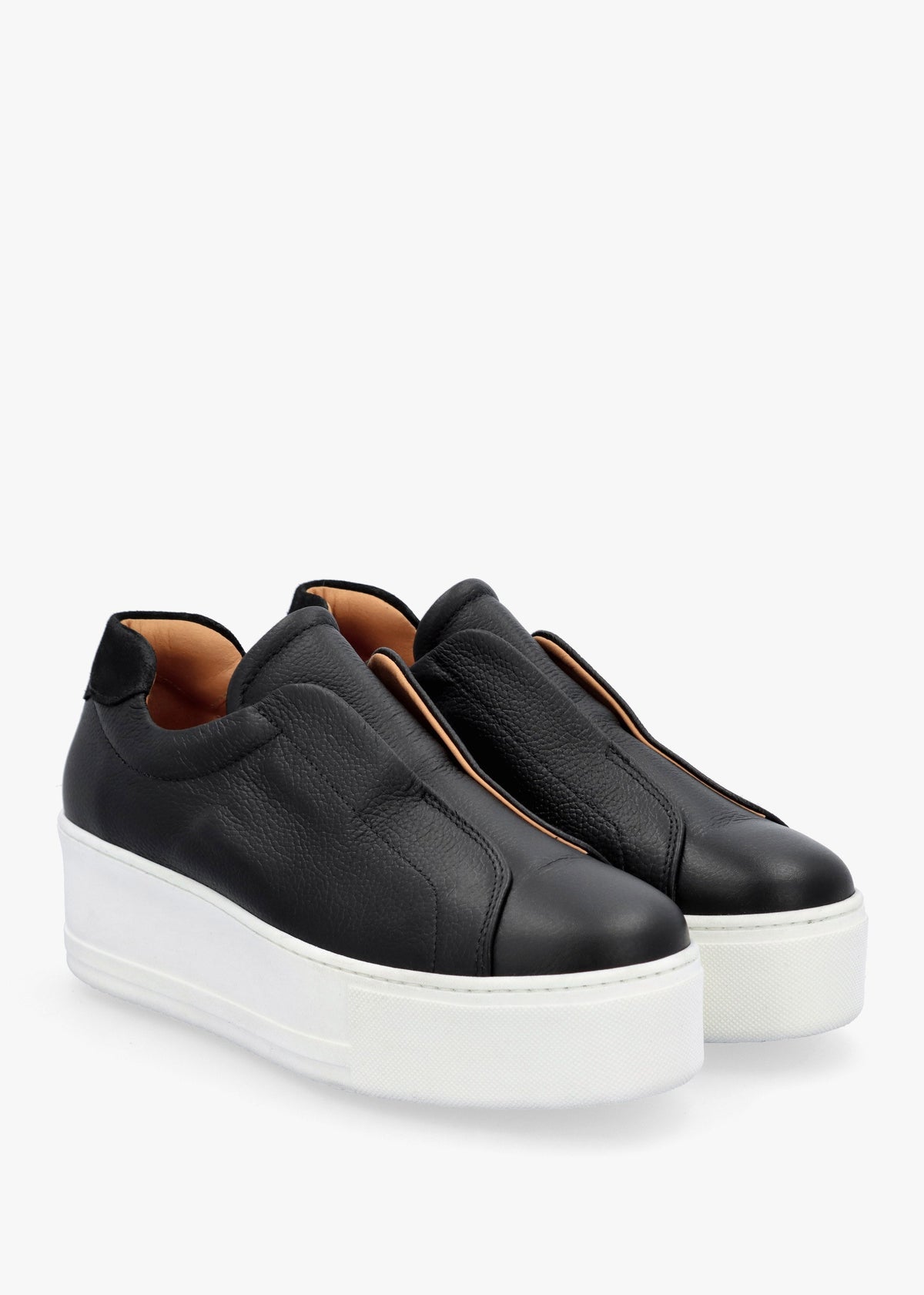 Tred Black Tumbled Leather Laceless Flatform Trainers