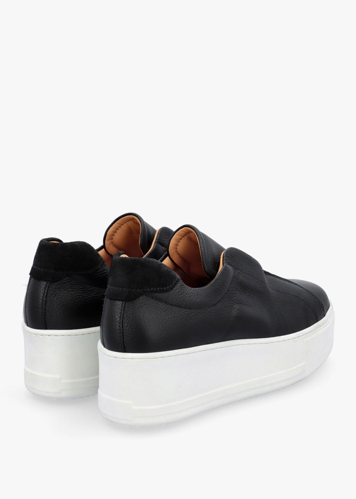 Tred Black Tumbled Leather Laceless Flatform Trainers