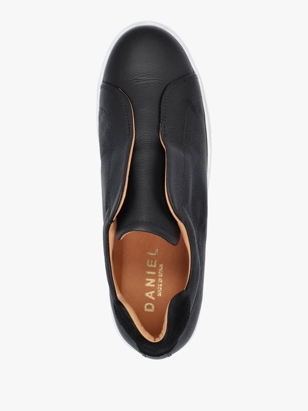 Tred Black Tumbled Leather Laceless Flatform Trainers