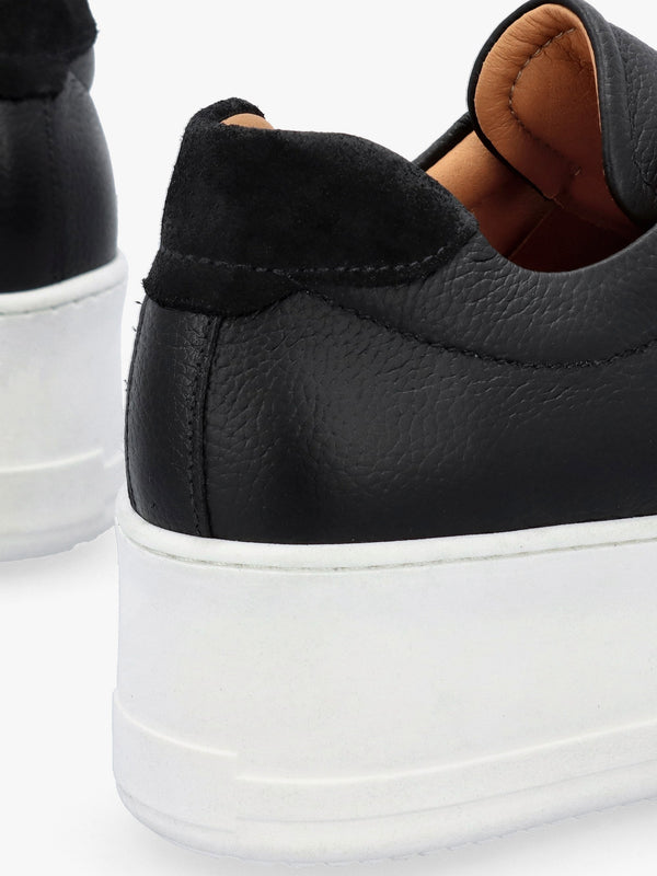Tred Black Tumbled Leather Laceless Flatform Trainers