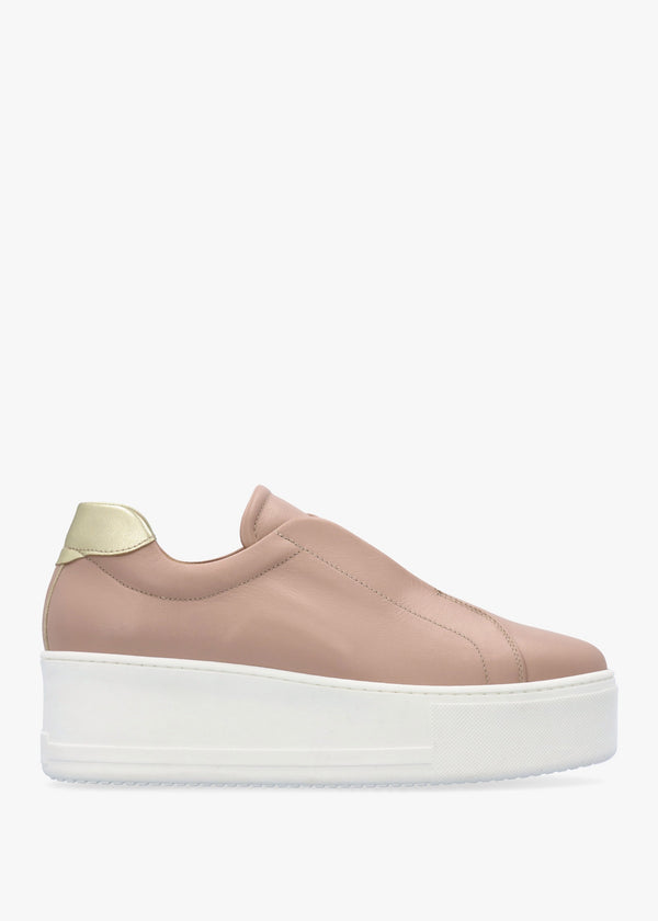 Tred Nude Pink Leather Laceless Flatform Trainers