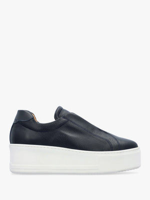 Tred Navy Leather Laceless Flatform Trainers