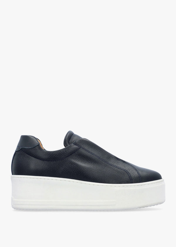 Tred Navy Leather Laceless Flatform Trainers