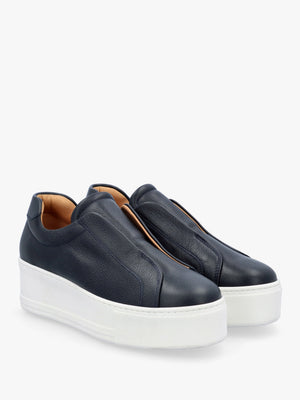 Tred Navy Leather Laceless Flatform Trainers