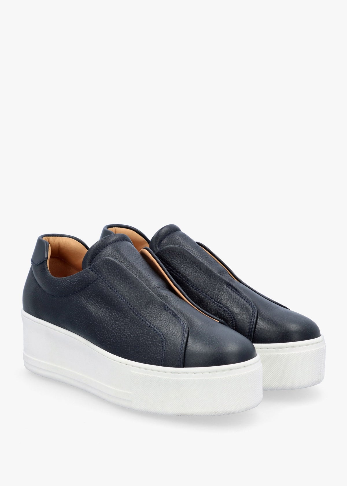 Tred Navy Leather Laceless Flatform Trainers