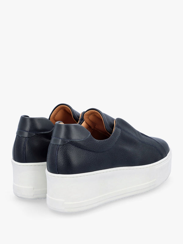 Tred Navy Leather Laceless Flatform Trainers