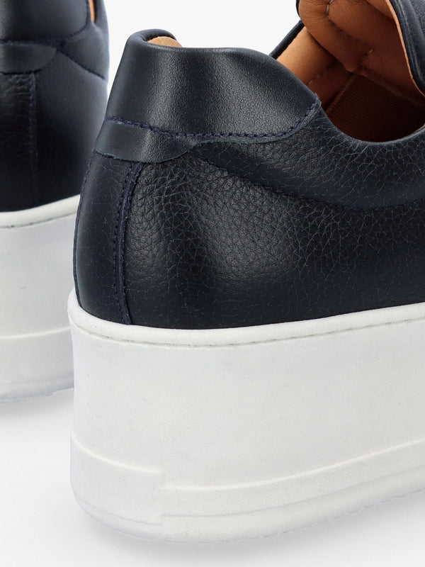 Tred Navy Leather Laceless Flatform Trainers