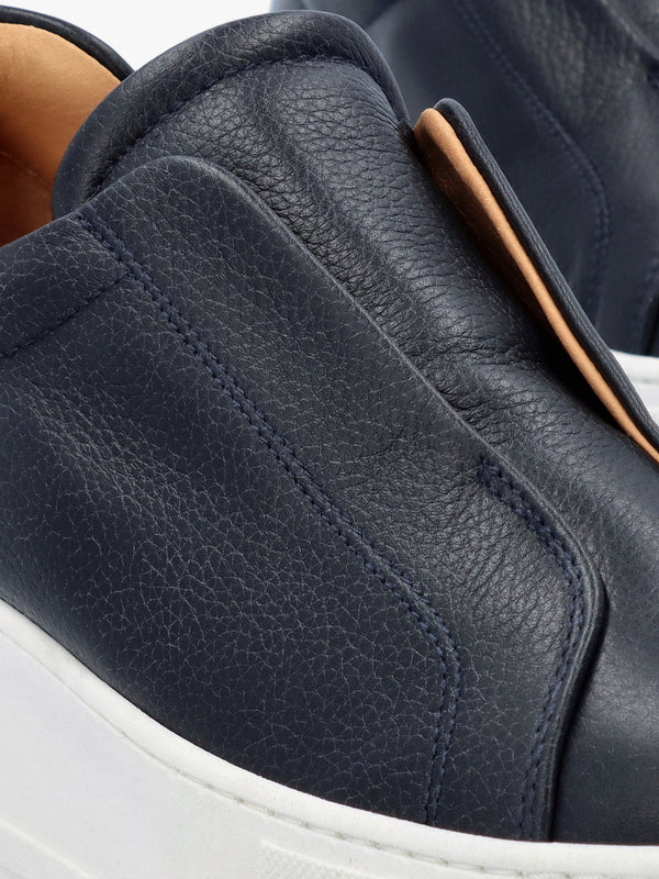 Tred Navy Leather Laceless Flatform Trainers