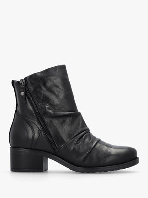 Onika Black Leather Block Heel Ankle Boots