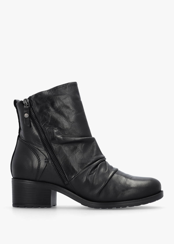 Onika Black Leather Block Heel Ankle Boots
