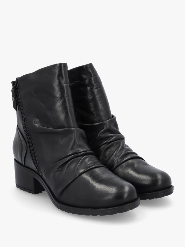 Onika Black Leather Block Heel Ankle Boots