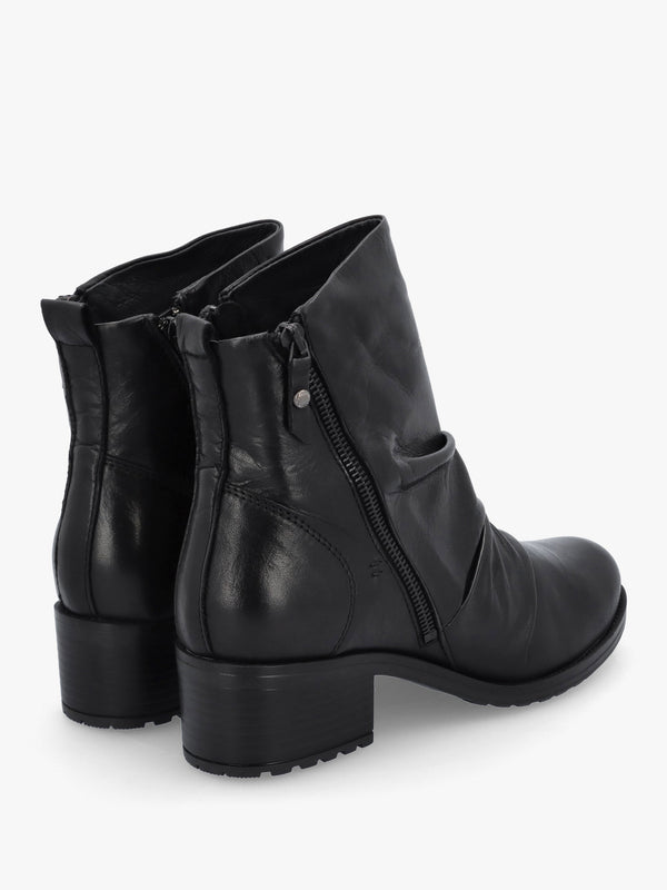 Onika Black Leather Block Heel Ankle Boots