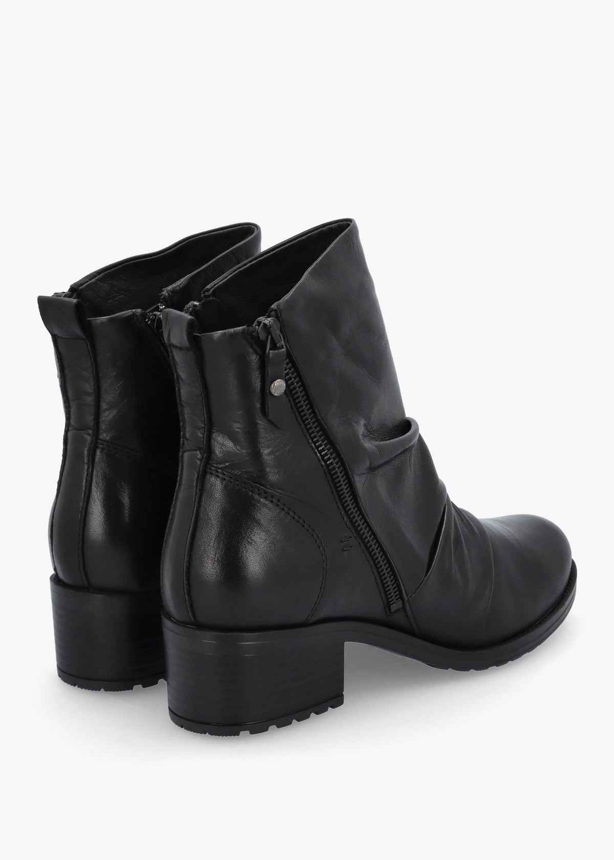 Onika Black Leather Block Heel Ankle Boots