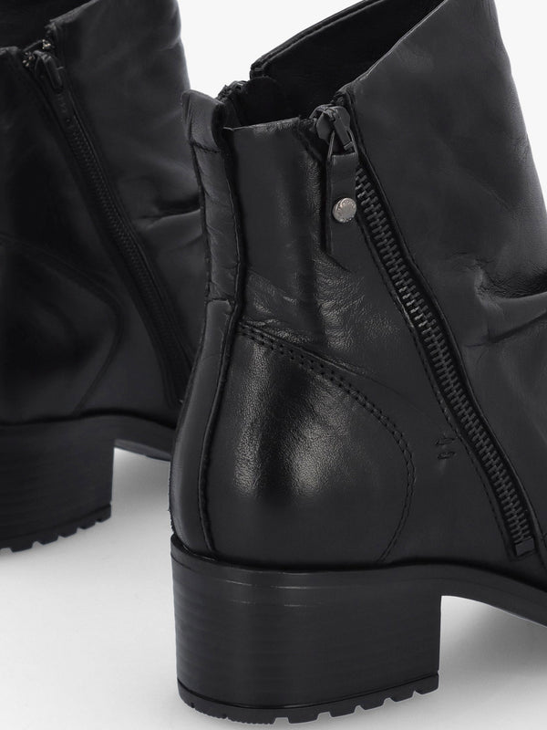 Onika Black Leather Block Heel Ankle Boots