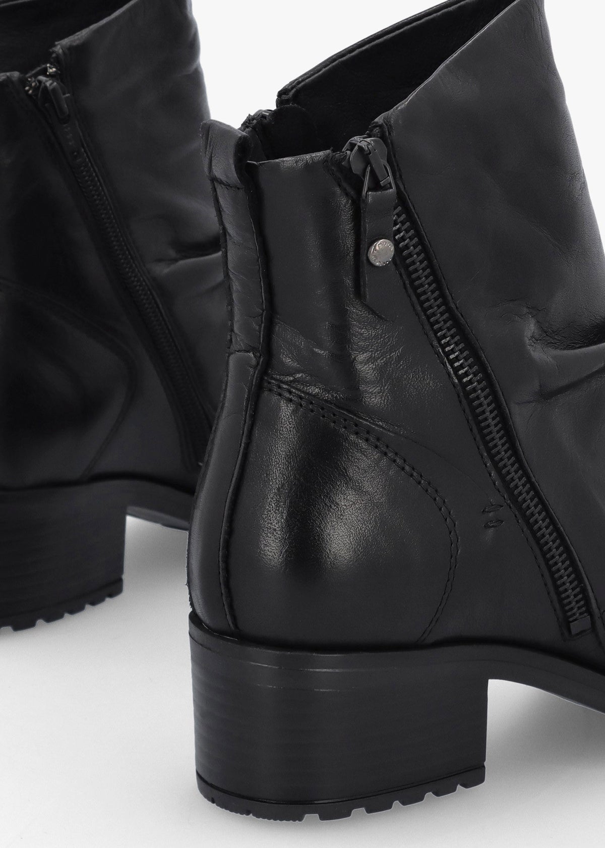 Onika Black Leather Block Heel Ankle Boots