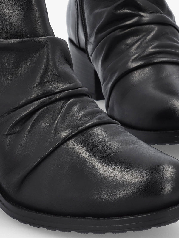 Onika Black Leather Block Heel Ankle Boots