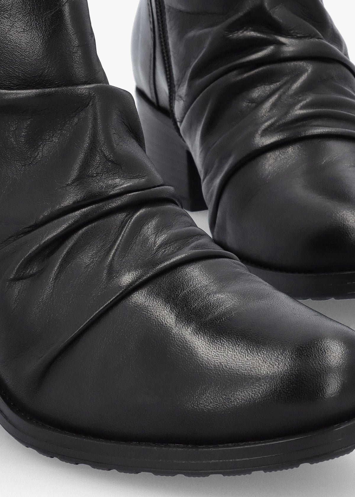 Onika Black Leather Block Heel Ankle Boots