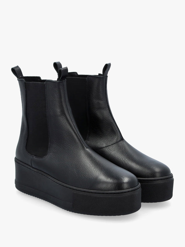 Tred Black Leather Flatform Chelsea Boots