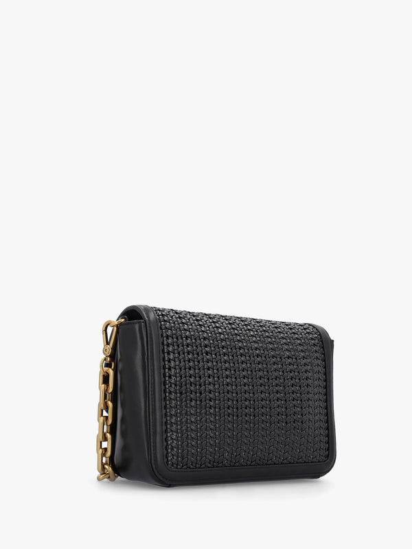 Woven Black Leather Shoulder Bag