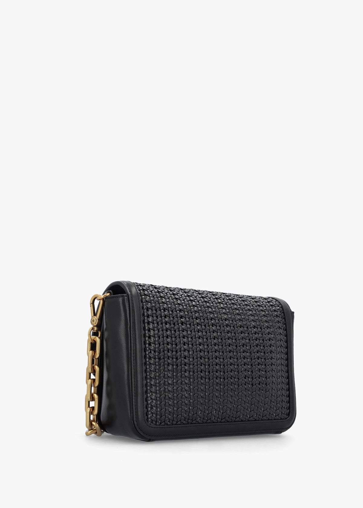Woven Black Leather Shoulder Bag