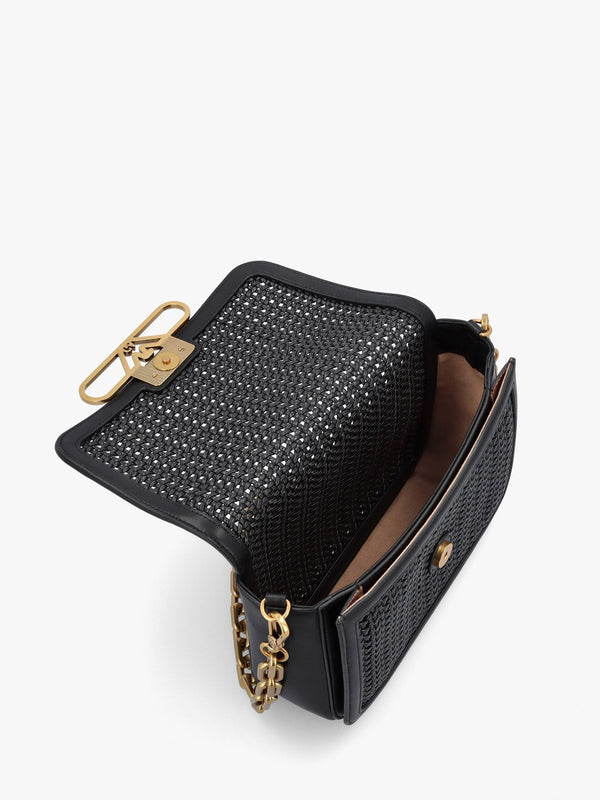 Woven Black Leather Shoulder Bag