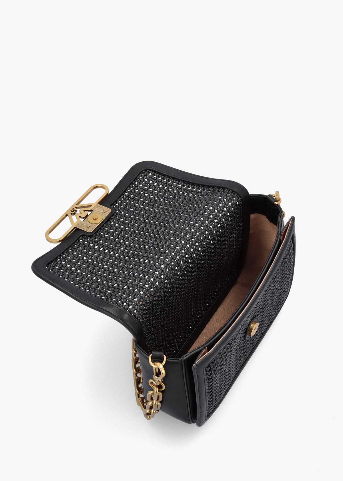 Woven Black Leather Shoulder Bag