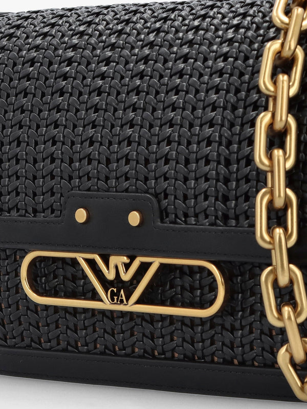 Woven Black Leather Shoulder Bag