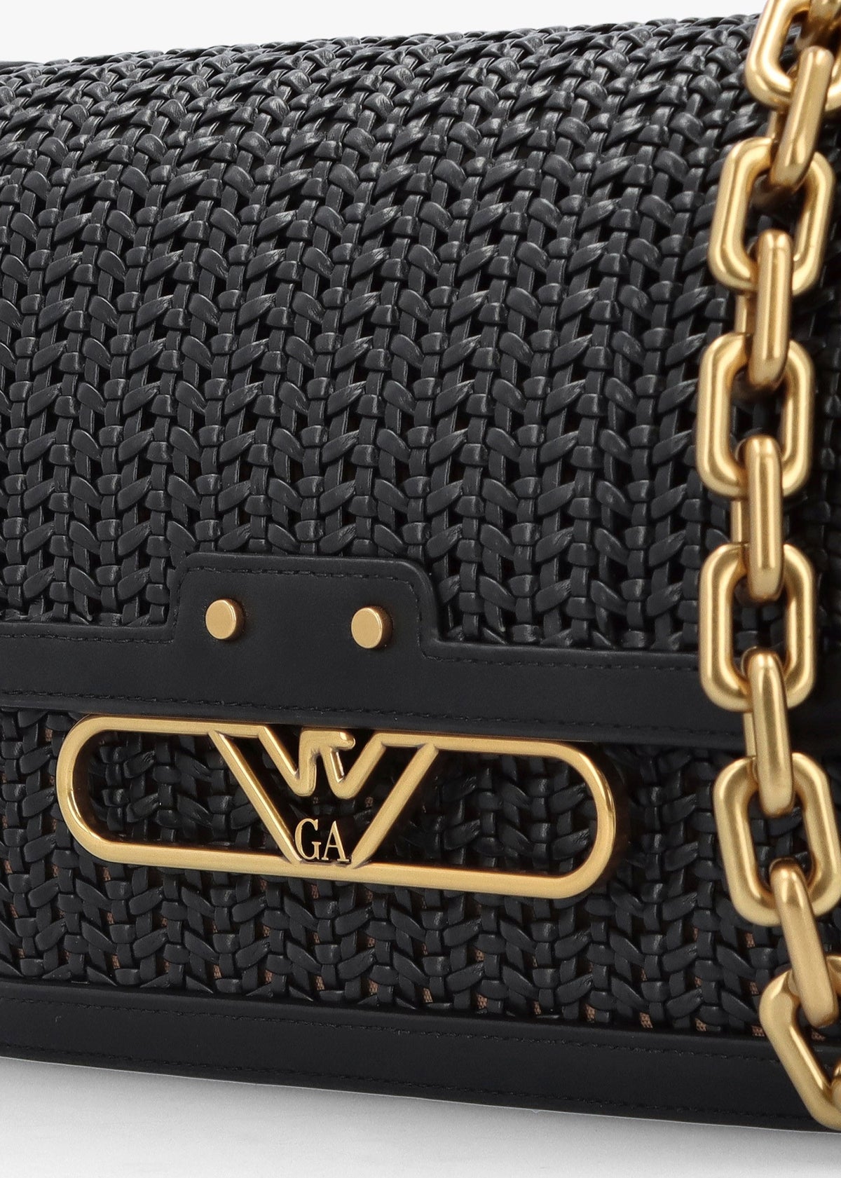 Woven Black Leather Shoulder Bag